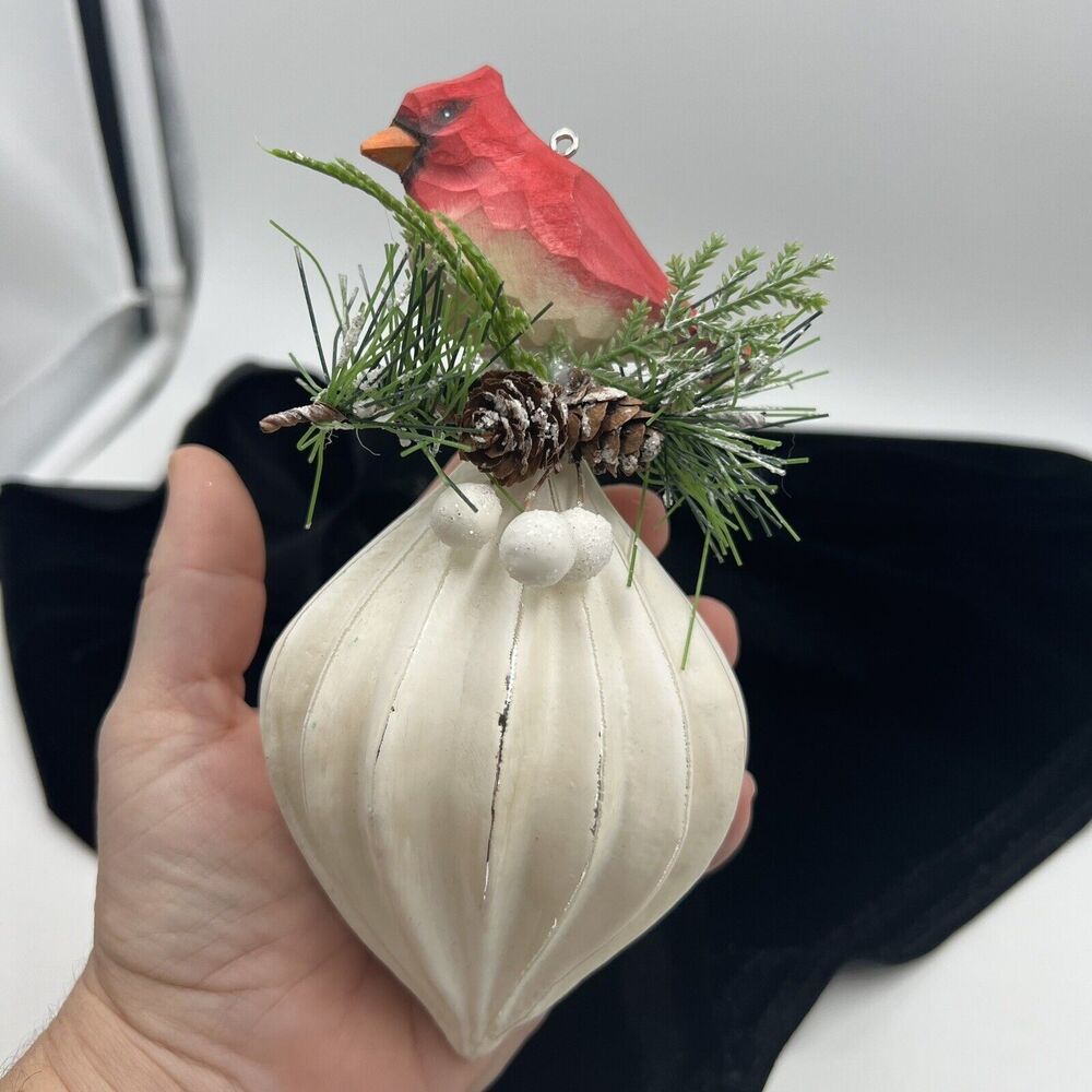 Large Cardinal Glass Ornament Red Bird Hanging  Dimensional Mixed Media Red Bird